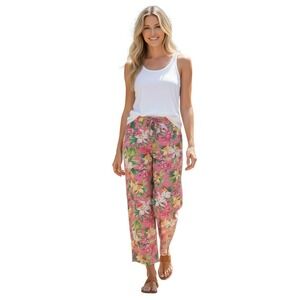 Tommy Bahama NWT Pink Floral Wide Leg Linen Bld Pant S/M W30 Resort Coastal $128